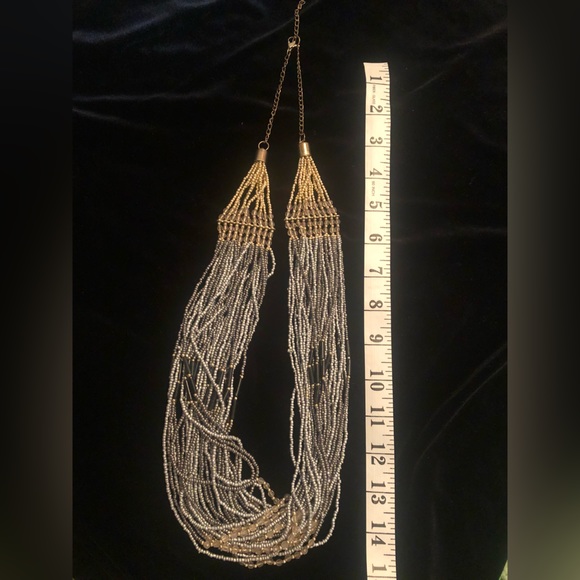 Multi-strand Beaded necklace - silver/gold/black multi tones.  Statement piece! - Picture 2 of 5
